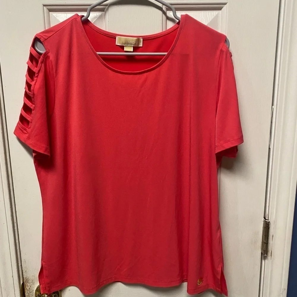 Michael Kors Red Cut Out Crew Neck Short Sleeve Blouse XL